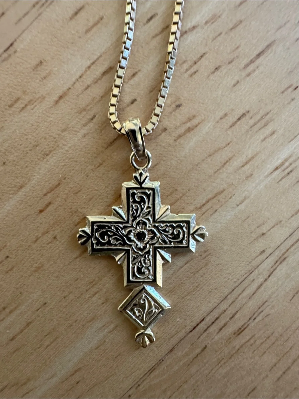 Ornate Silver Floral Cross Pendant Necklace